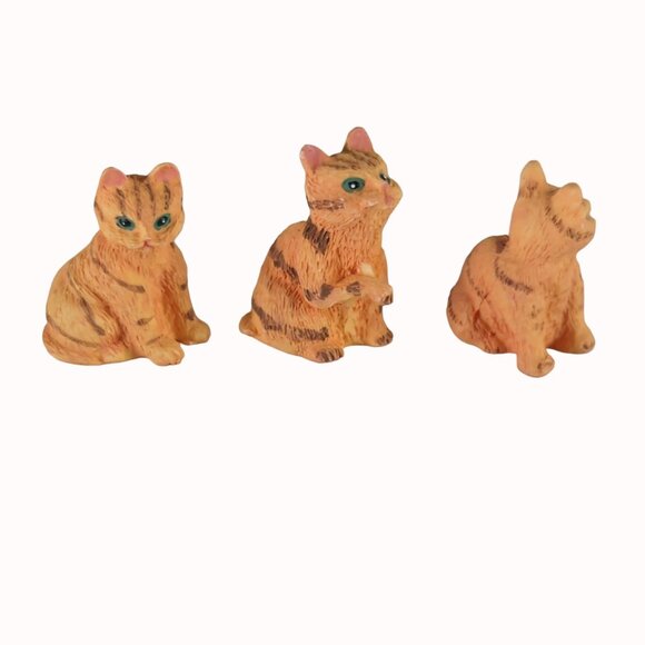 Vintage Orange Tabby Cat Resin Miniature Figurines Set Of 3 - Picture 3 of 4